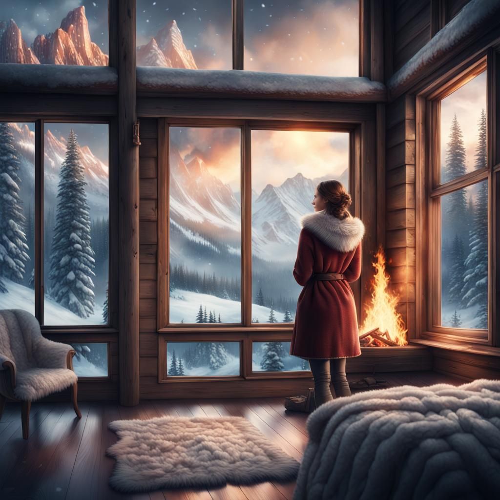 Cozy Cabin View of Snowy Landscape