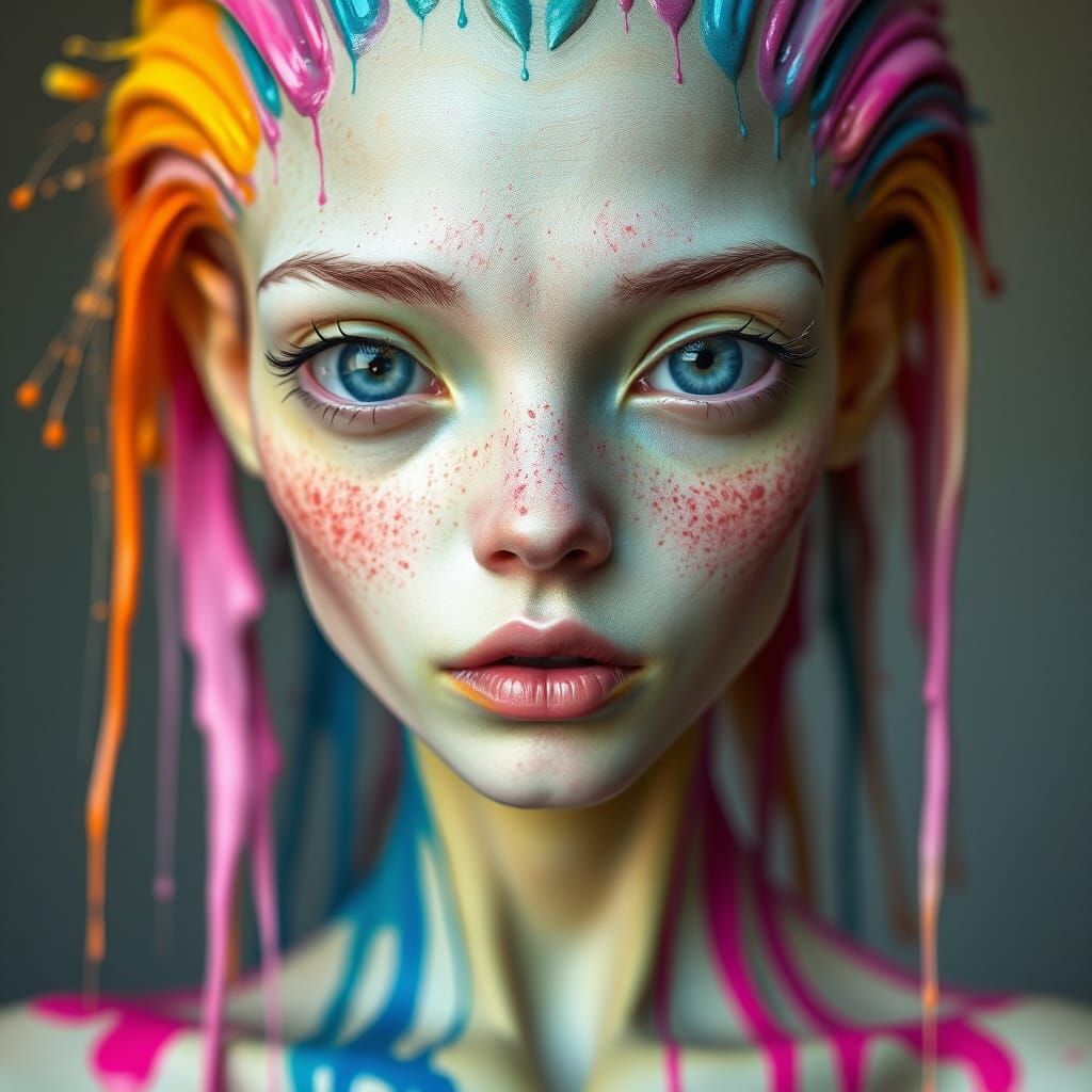 Alien Beauty with Ink Hair, in Surreal Photorealism