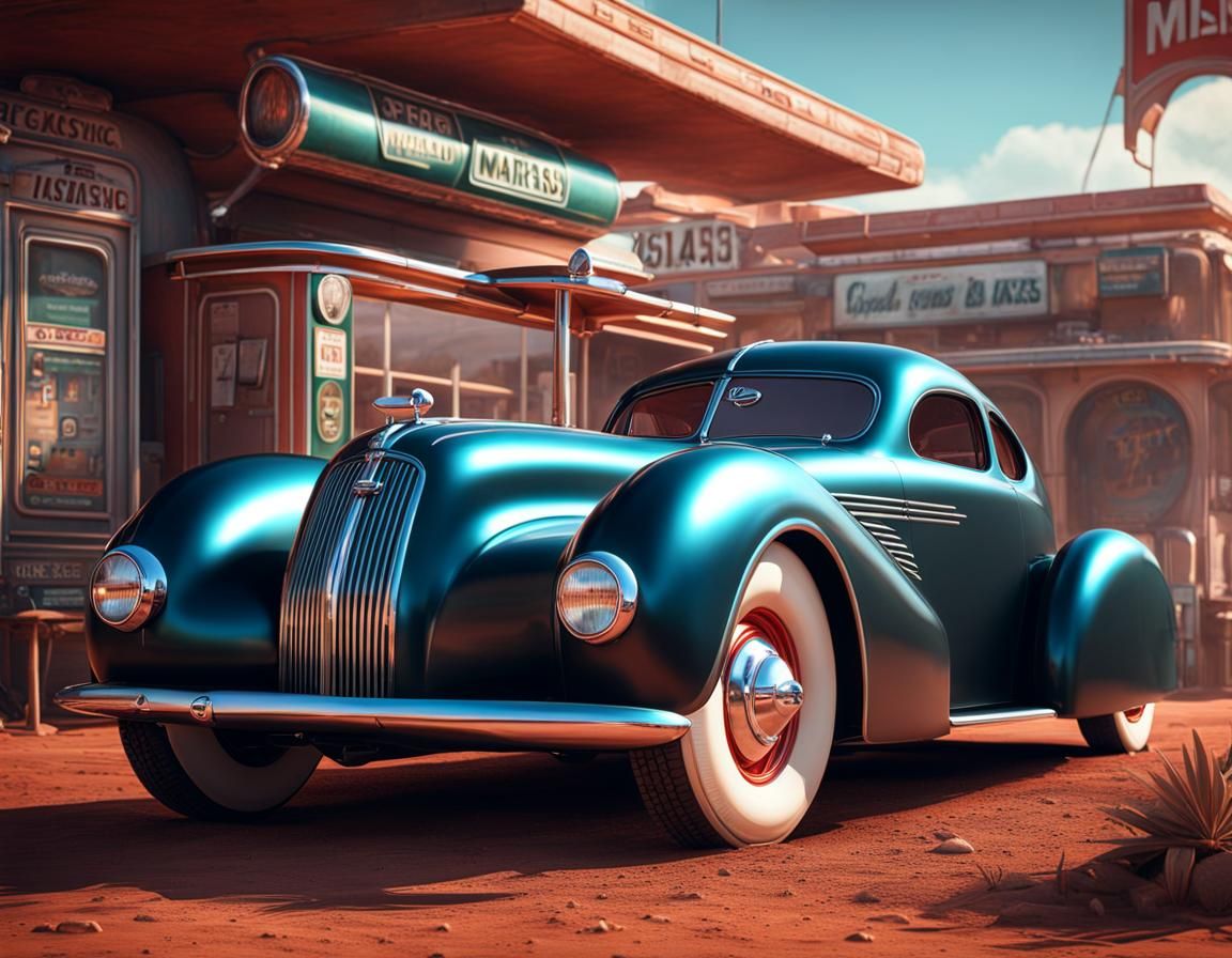 Art Deco Car on Mars, Matte Painting