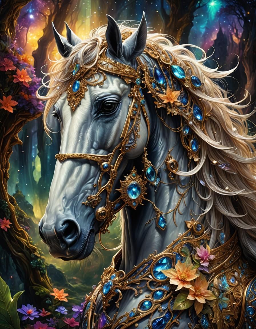 Enchanted Four-Eared Horse in Fairytale Armor