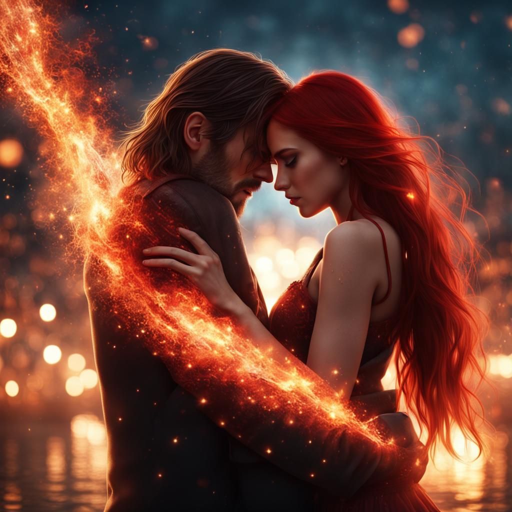 Embrace in Flames with Falling Diamond Lights