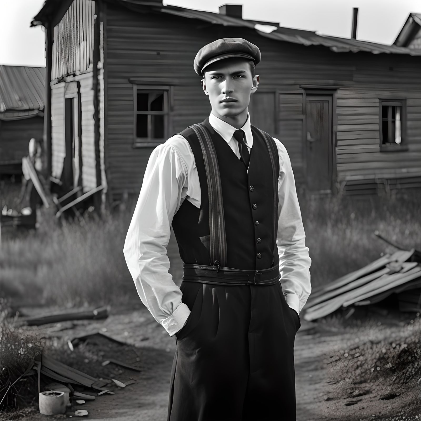 Vintage Russian Worker Portrait in Constructivist Style