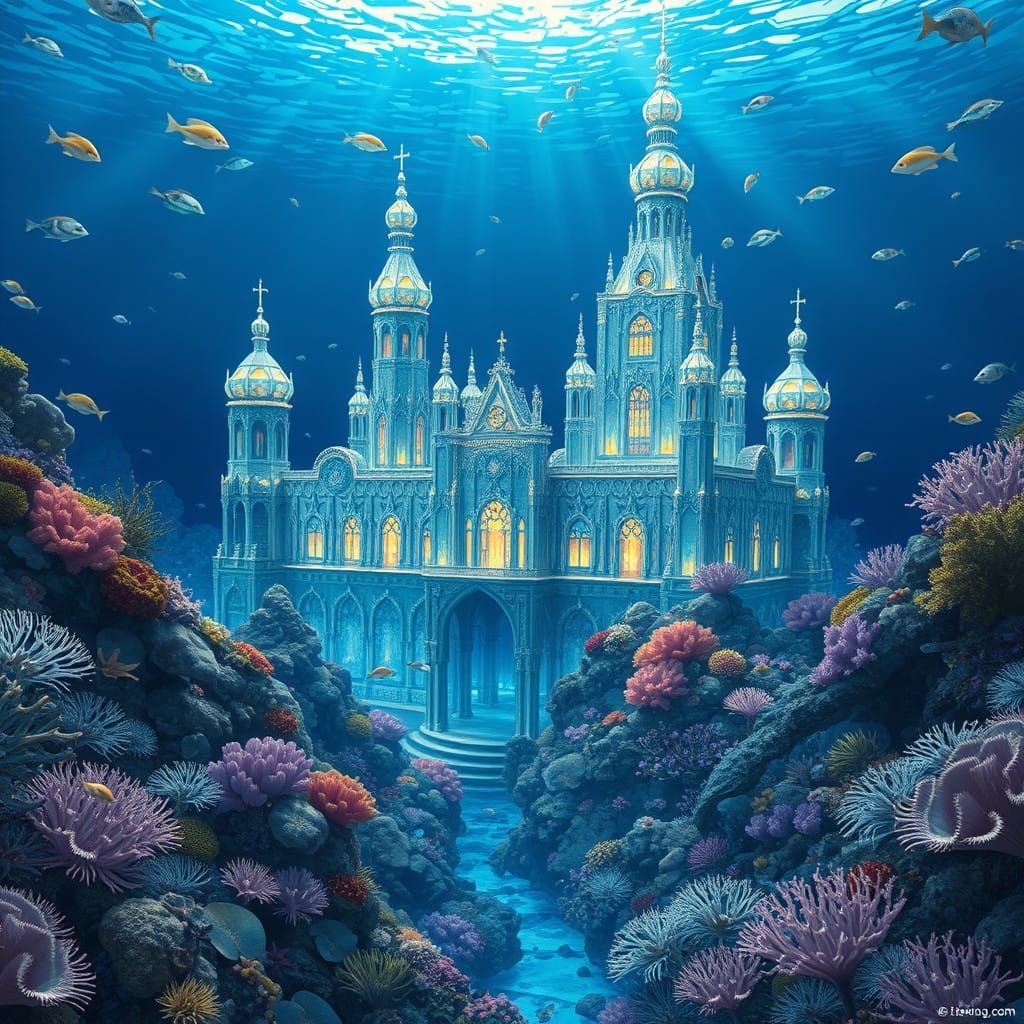 Underwater Crystal Palace in Vibrant Fantasy Style
