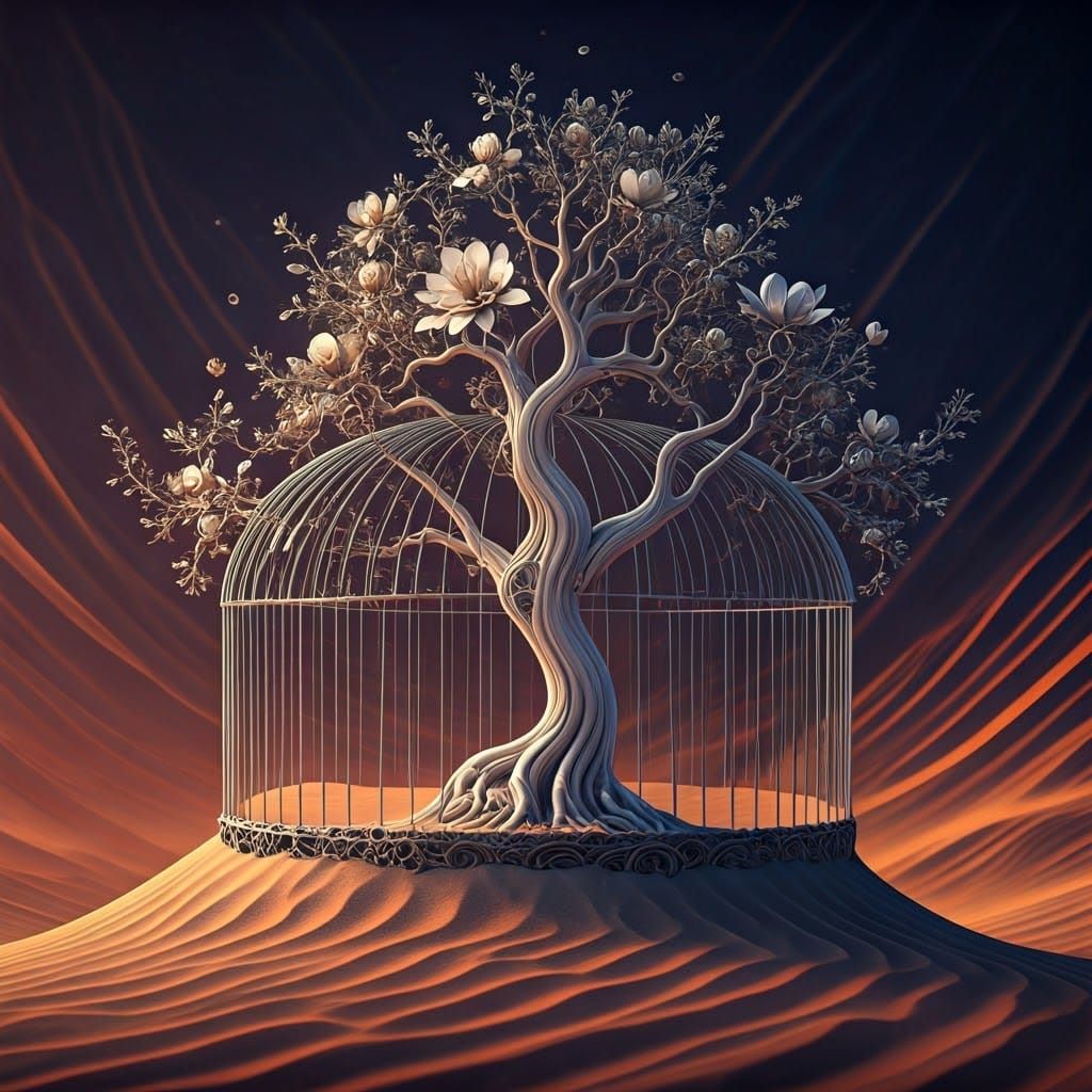 Mechanical Flowers in a Futuristic Cage