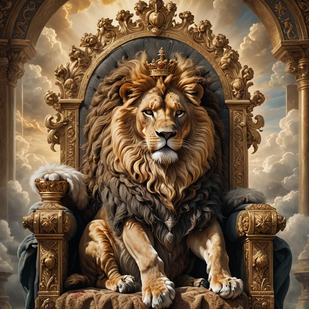 Lion King on Throne: Renaissance-Inspired Portrait