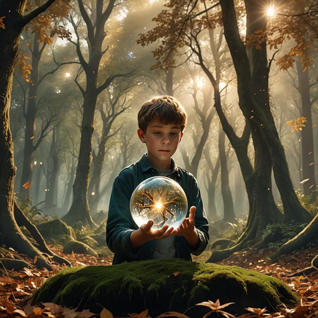 Boy Sees Earth Exploding in Crystal Ball, 3D Render