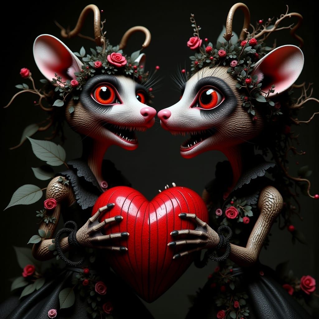 Halloween Rat Couple Dressed as Cats in Gothic Style