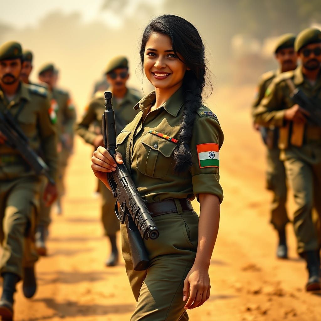 Woman in Olive Green Military Uniform, Indian Terrain, Soft ...