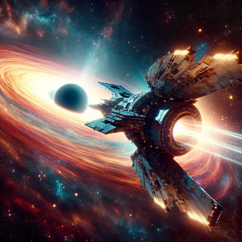 Mythical Spaceship Approaches Black Hole in Cosmos