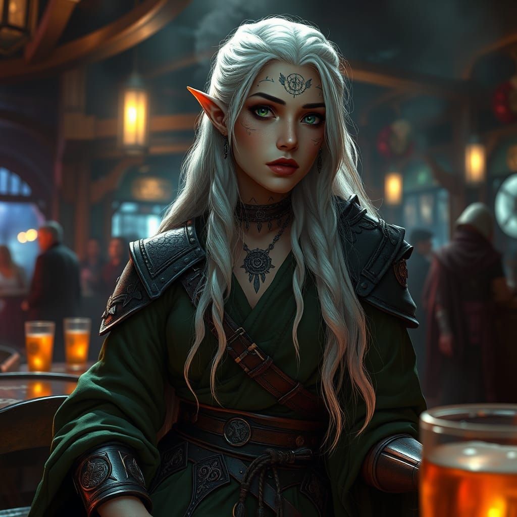 High-Elf Tavern Scene in Fantasy Art Style