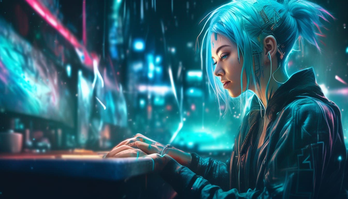 Neon Cyberpunk Girl Portrait in Digital Illustration