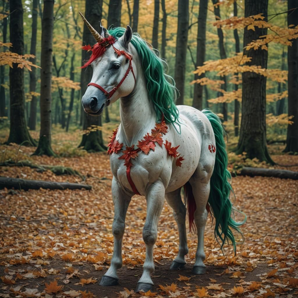 Small Maple Leaf Unicorn in Cinematic Style