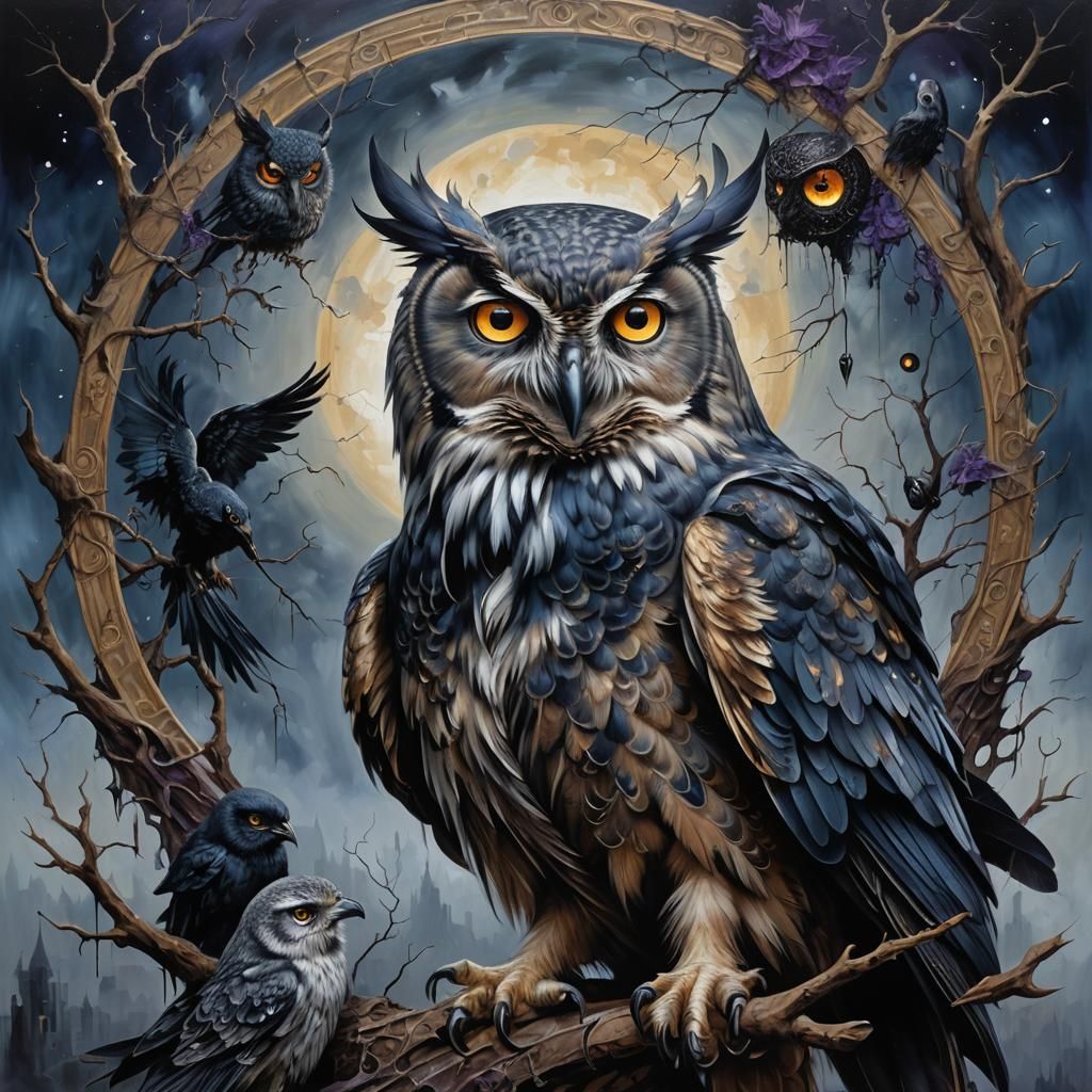 Surreal Owl Mindscape in Oil Painting