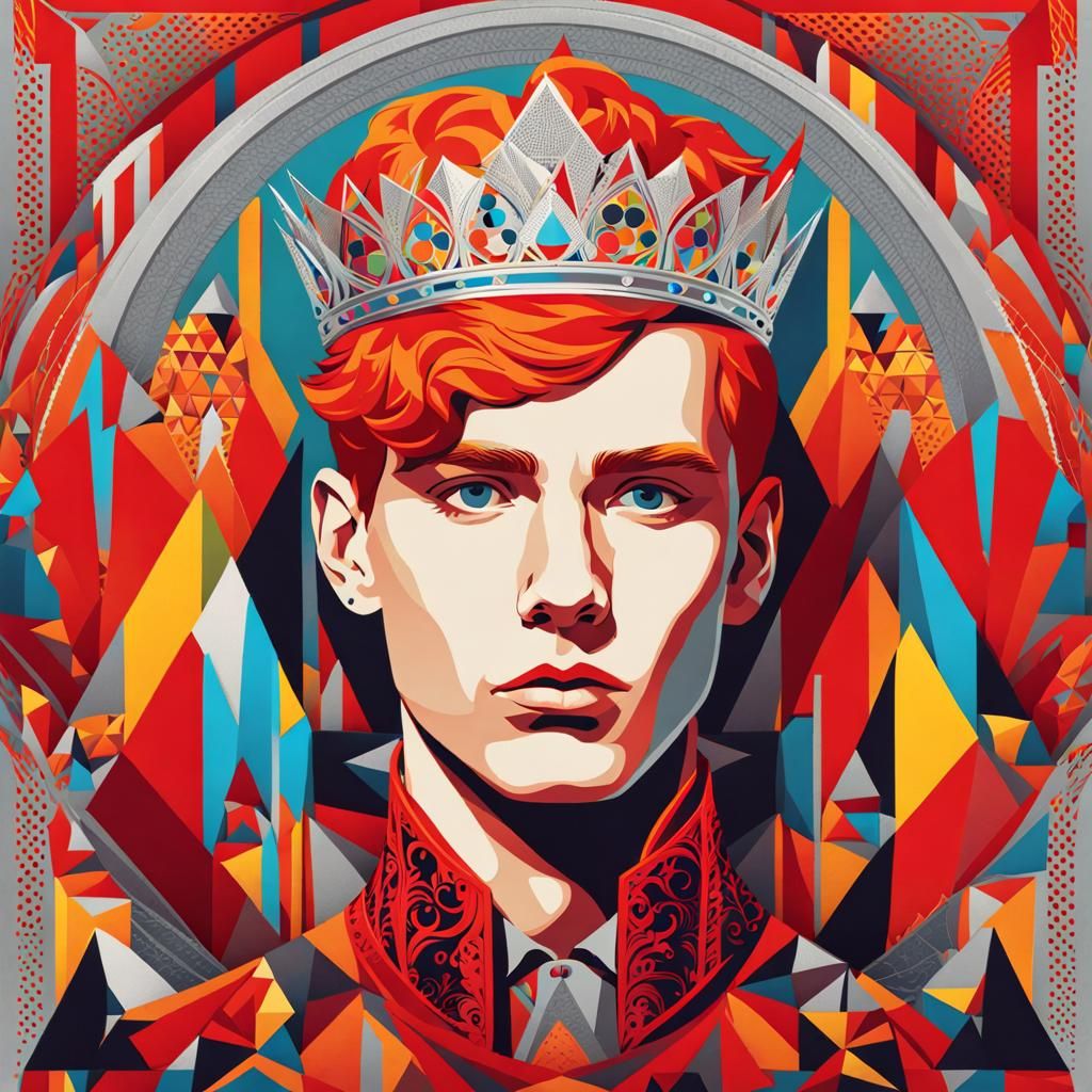 Filigree Portrait of Red-Haired Man in Pop Art Style