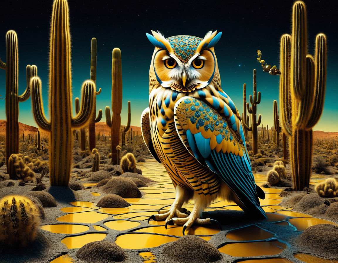 Golden Owl Ascends from Cracked Earth in Digital Surrealism