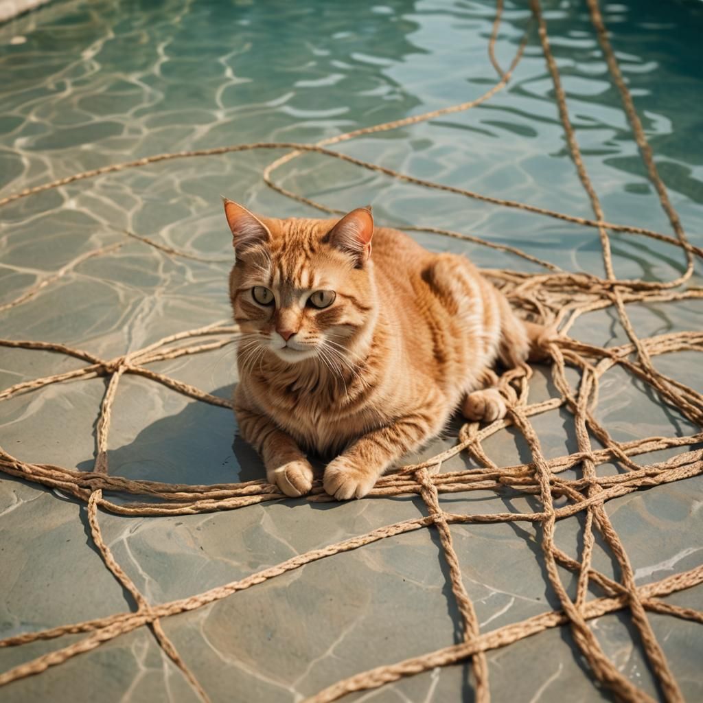Jute Cat Sculpture in Golden Hour Light