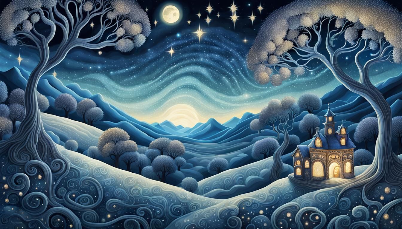 Surreal Storybook Landscape with Crystal Caves