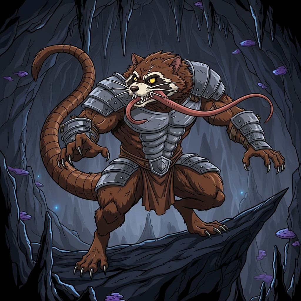 Muscular Rodent-Mustelid Creature in Cel-Shaded Anime Style