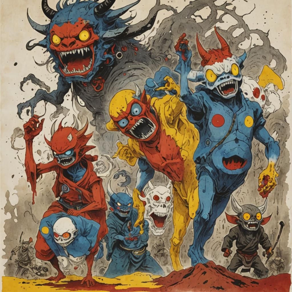 Yokai Demons in Raypunk Rust Style
