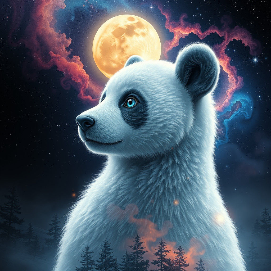 Ethereal Panda Bear in Cosmic Moonlight: A Matte Painting
