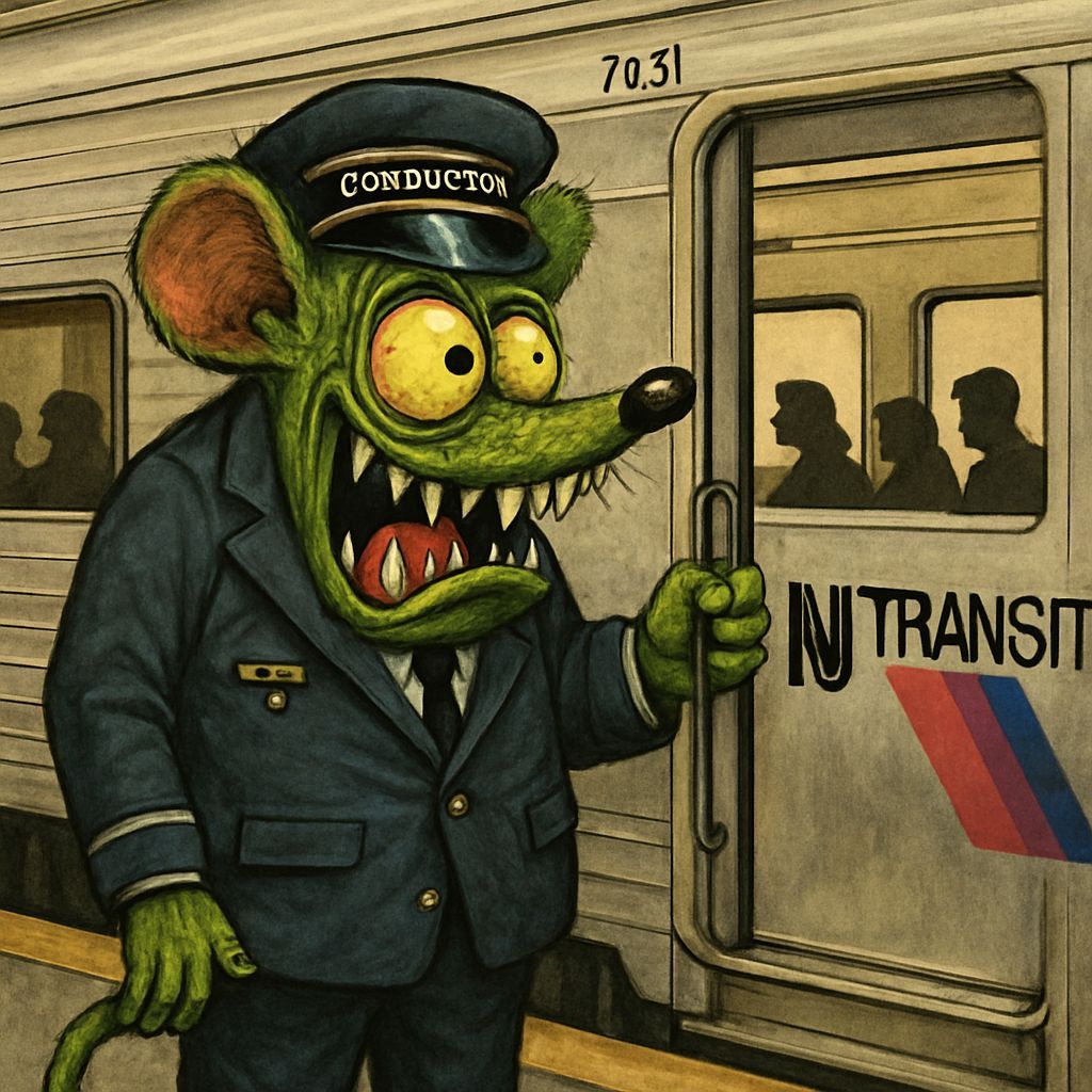 Grotesque Ratfink Monster on NJ Transit Train