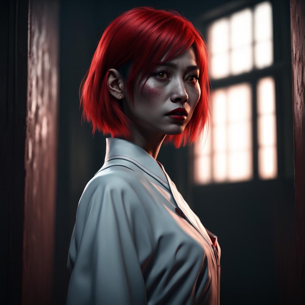 Ethereal Asian Ghost Woman in School Uniform