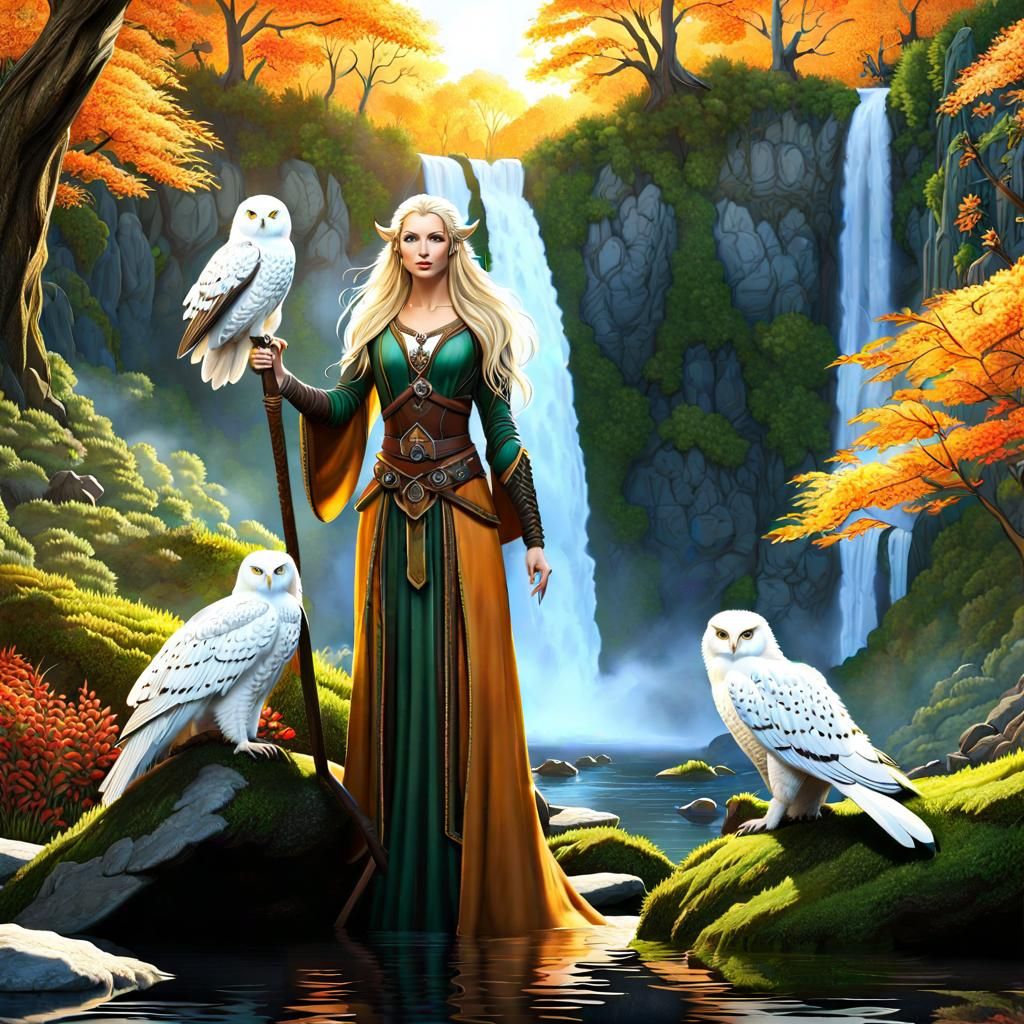 Elvish Druid in Sylvan Landscape, Digital Art