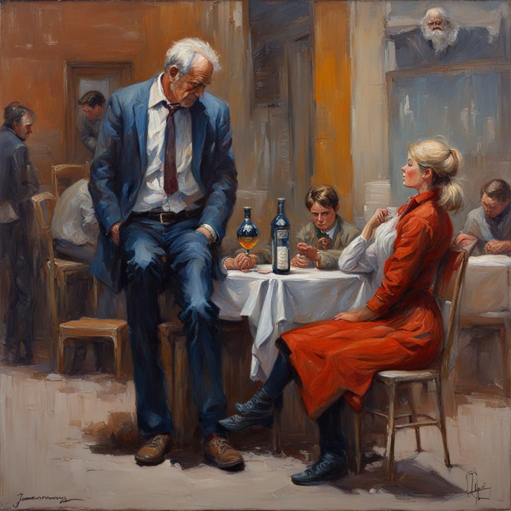 Invisible Man Embraces Woman in Oil Painting