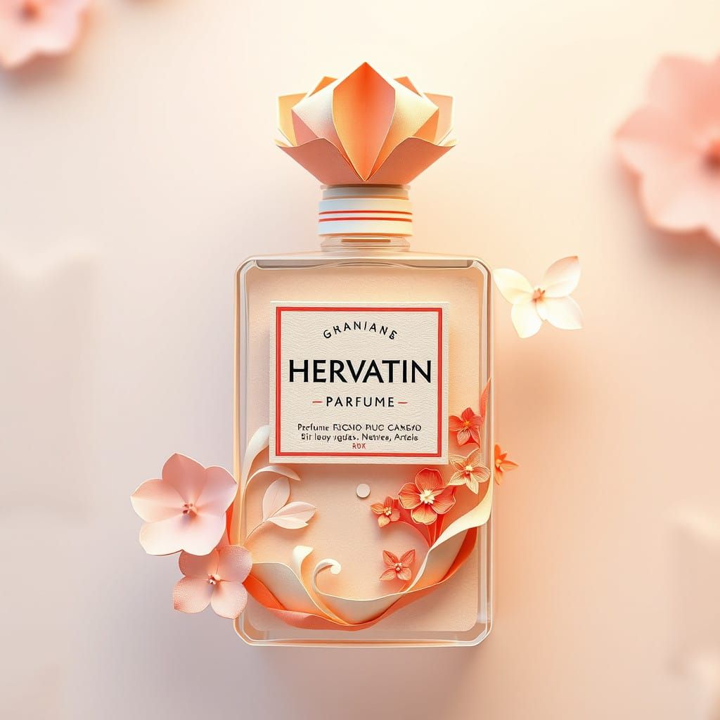 Surreal Origami Perfume Label in Pastel Colors