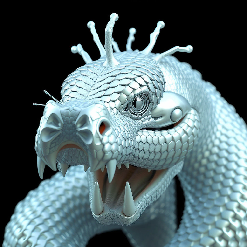 Surreal Anaconda Head Made of White Chrome