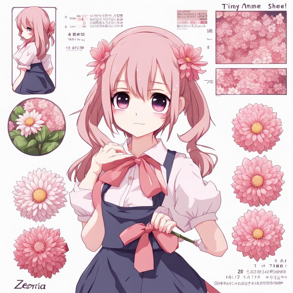 Cute Anime Flower Girl Character Sheet