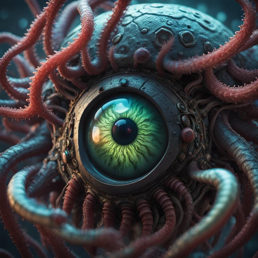 Biomechanical Eyeball with Kraken Tentacles in Cyberpunk Sty...