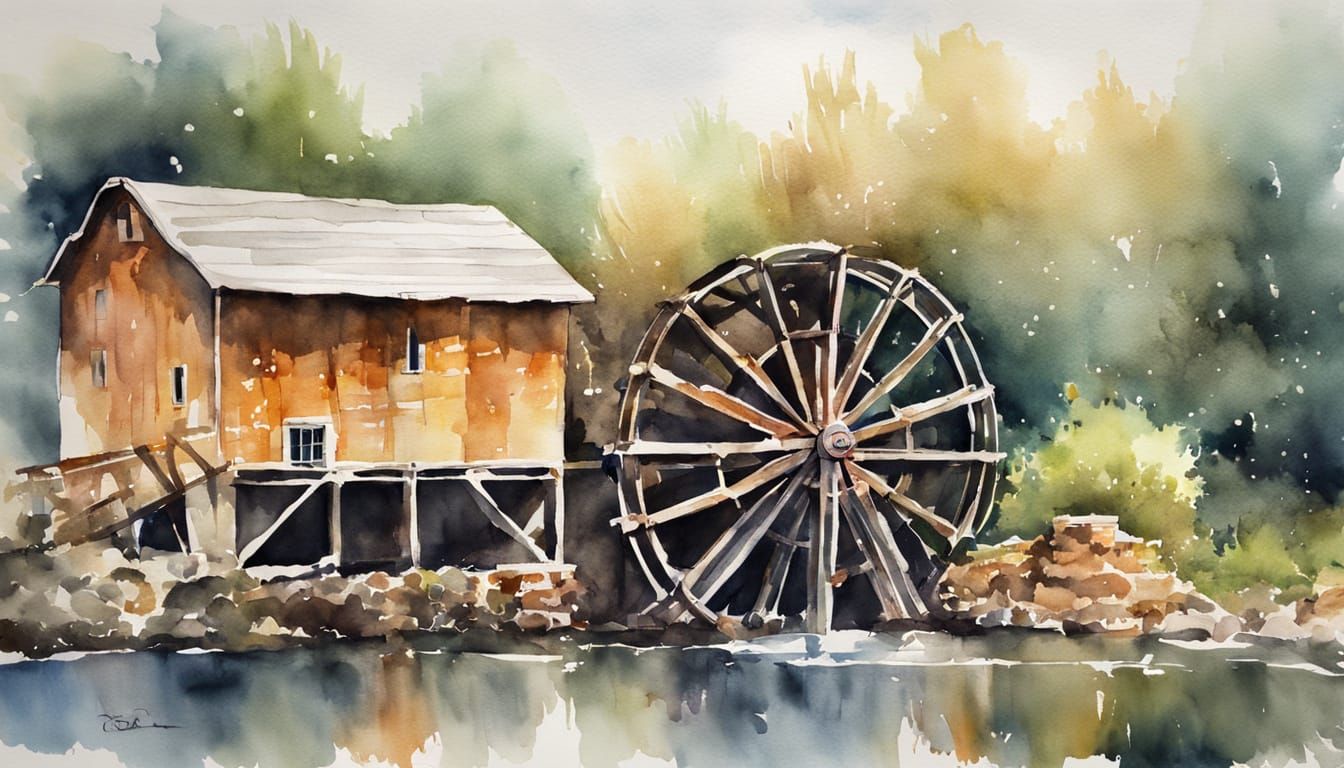 Waterwheel in Vibrant Watercolor