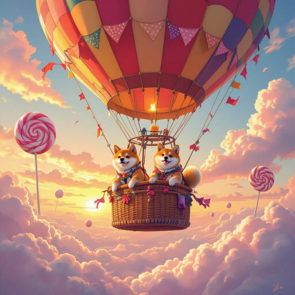 Shiba Inus' Sweet Hot Air Balloon Adventure