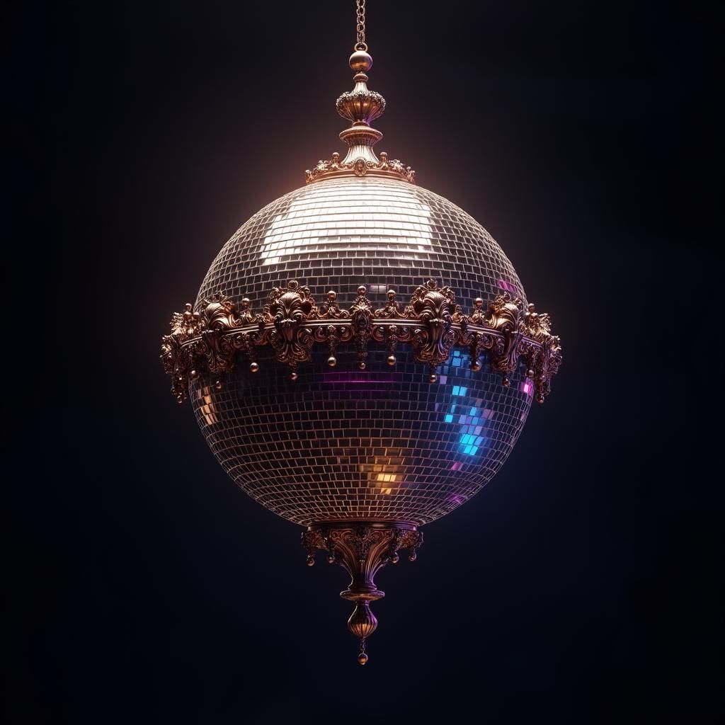 Disco Ball Oil Painting with Mystical Lighting