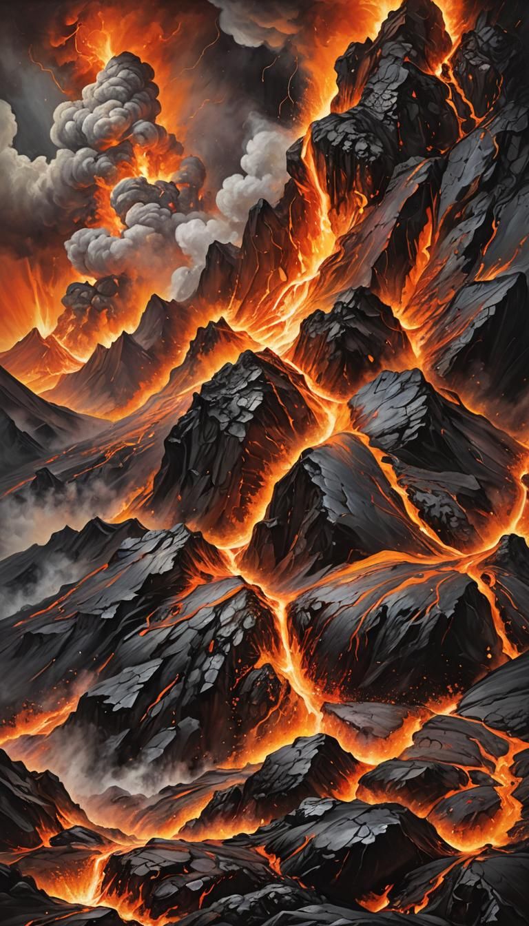 Volcanic Eruption: Molten Lava Oil Painting