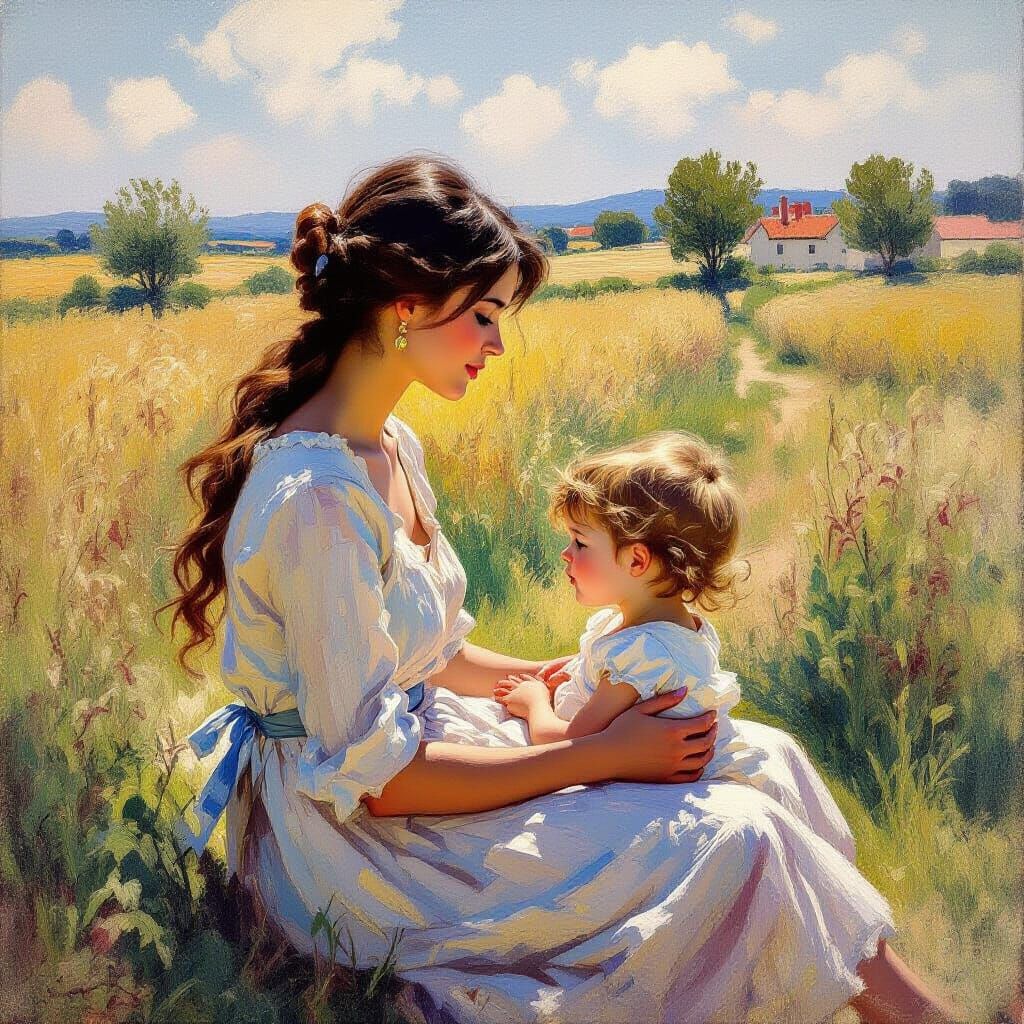 French Countryside Scene in Impressionistic Style