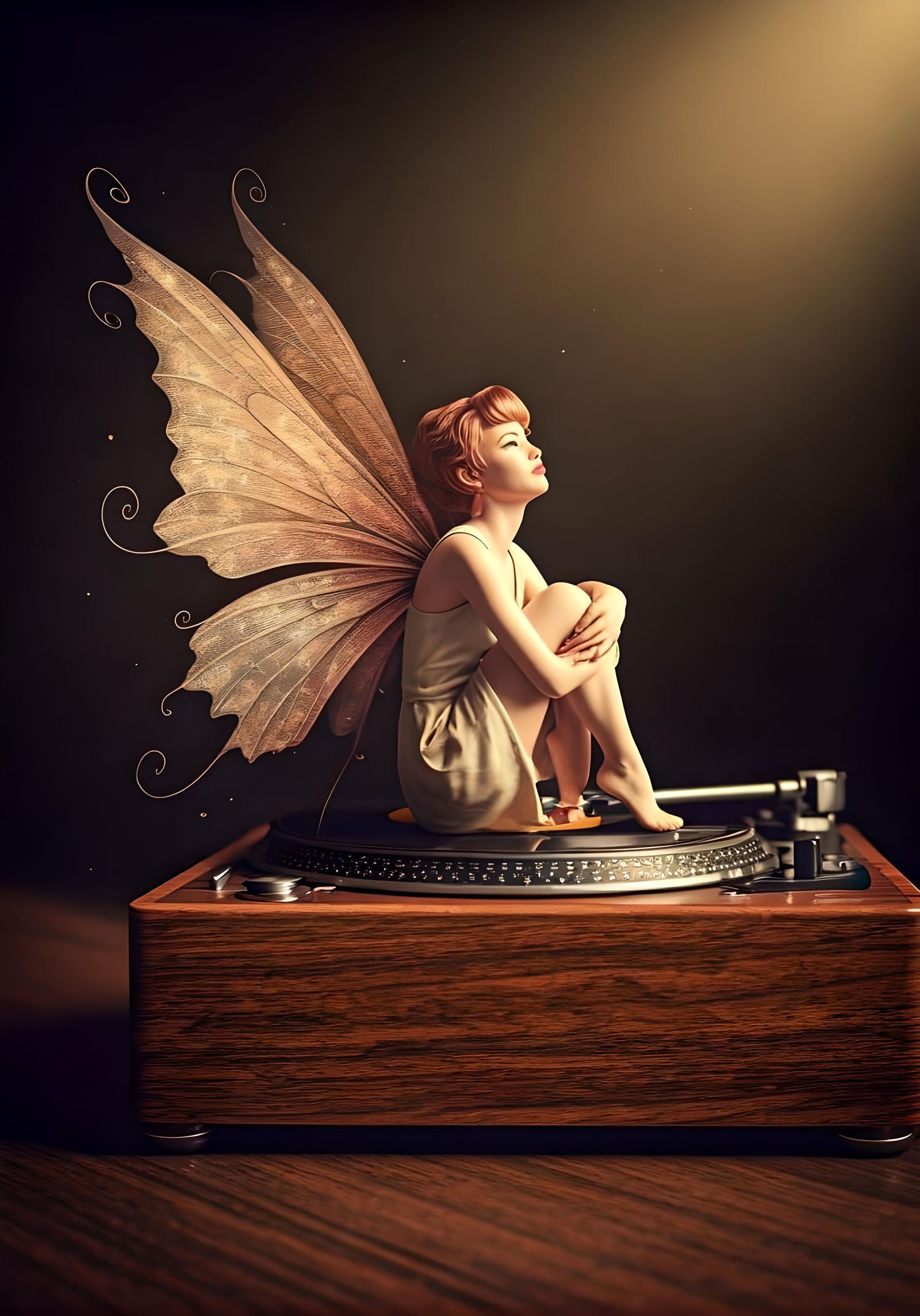 Vintage Fairy Dreaming on a Turntable, Dream Art