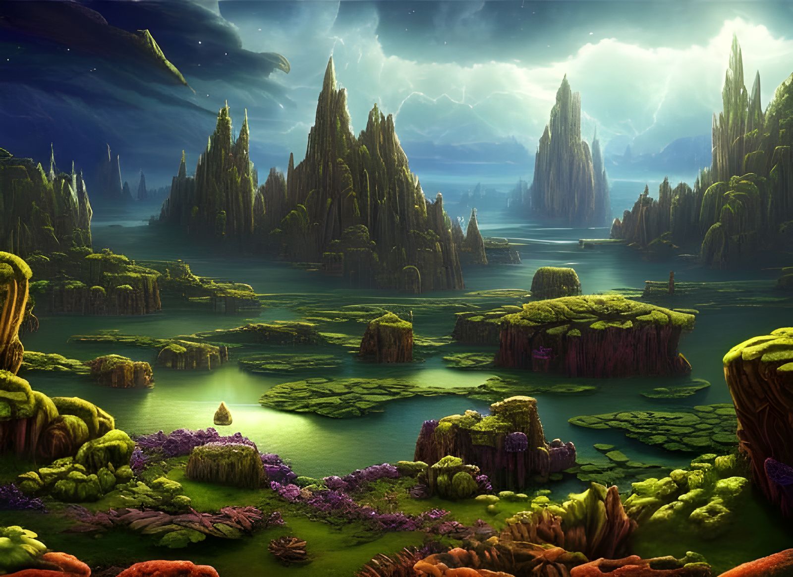 Radioactive Alien Landscape with Crystalline Cliffs