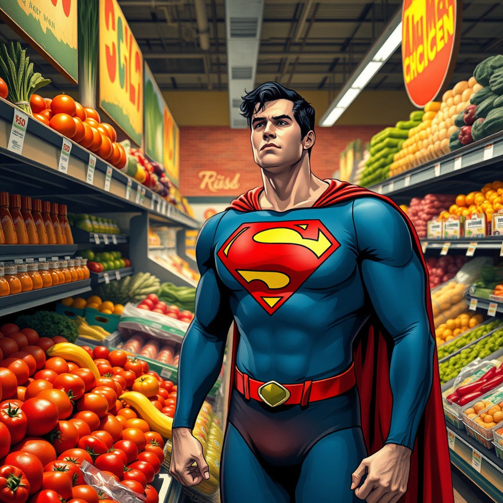 Superman in Supermarket, Nostalgic Comic Book Art