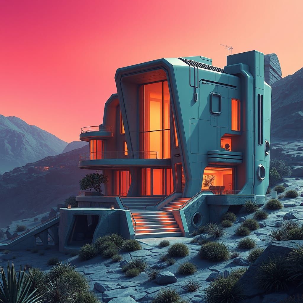 Surreal Futuristic Abode in a Radiant Cyberpunk Aesthetic