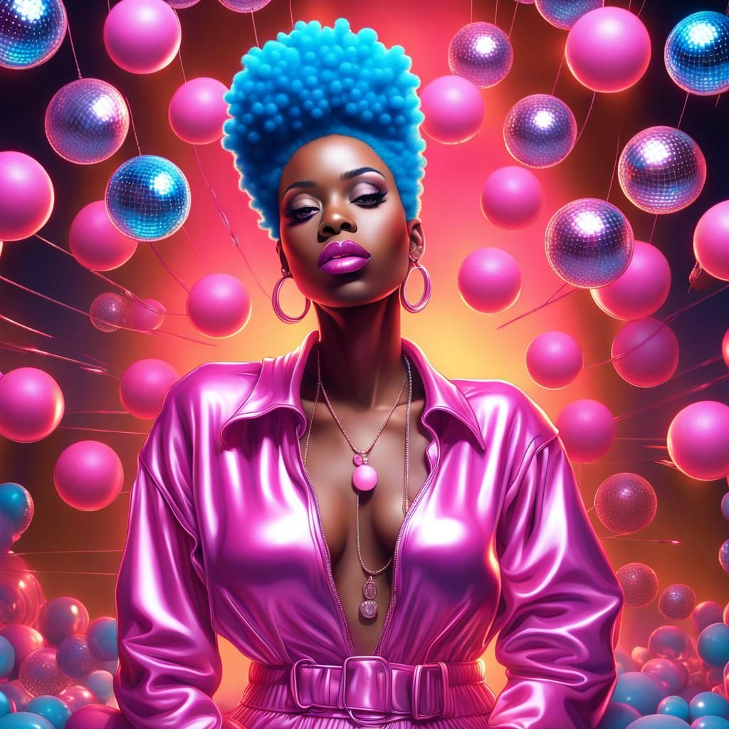 Black Woman with Blue Afro in Candy Art Style