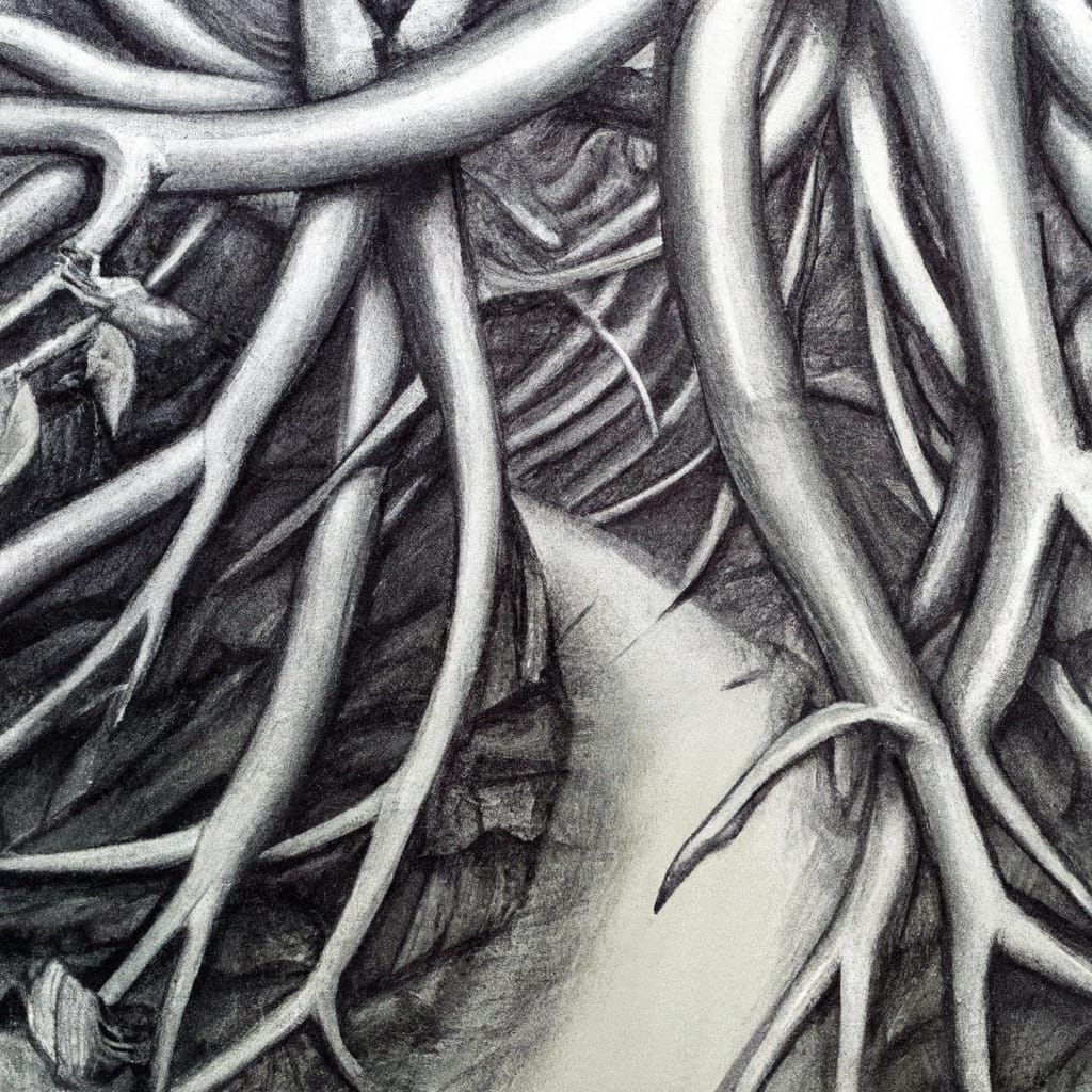 Detailed Graphite Drawing of a Disturbing Forest Path