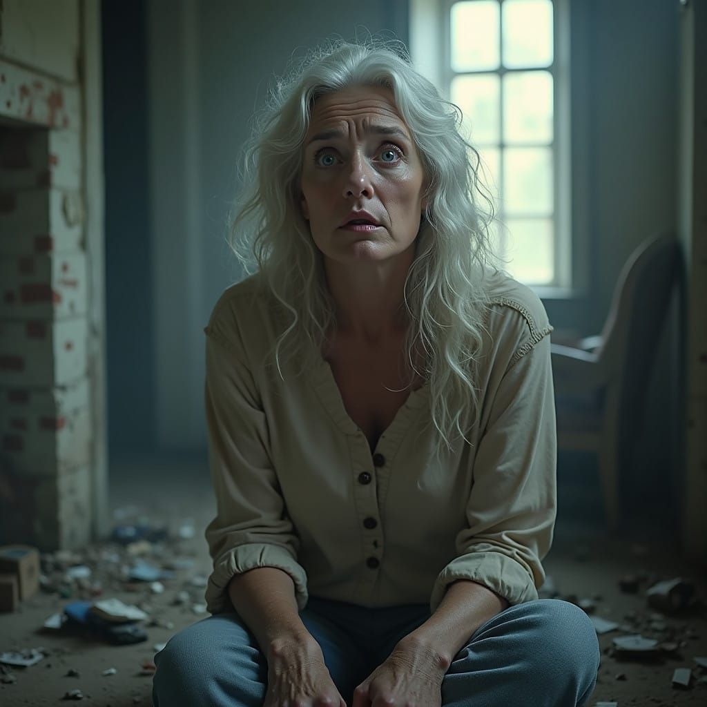 Exhausted Mother in Maximalist Digital Painting