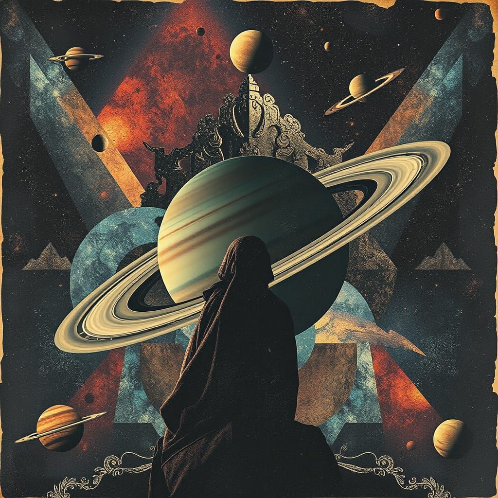 Surreal Cosmic Horror in Vintage Distressed Poster Style