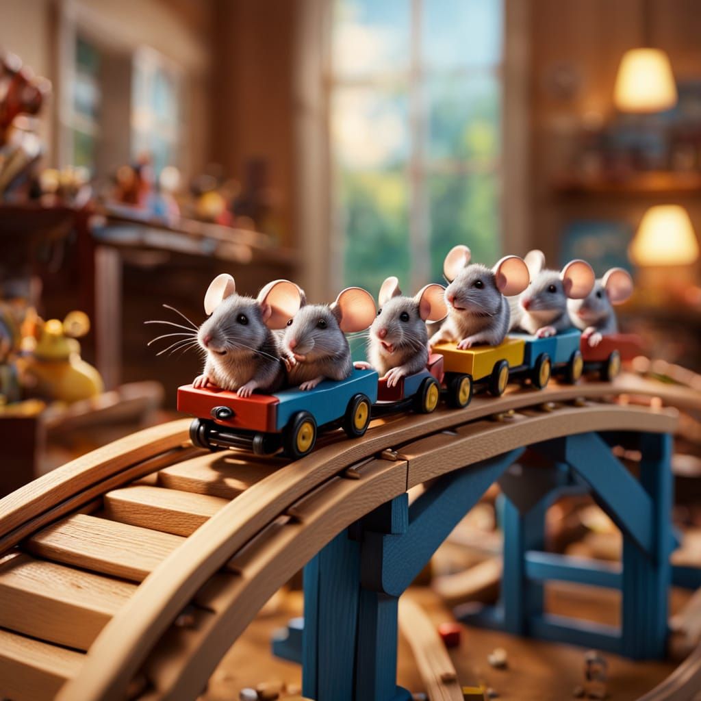 Mice Ride a Rollercoaster in Greg Rutkowski Style