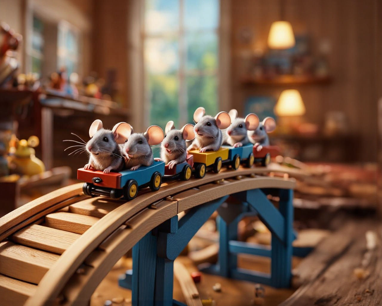 Mice Ride Rollercoaster in Detailed Living Room