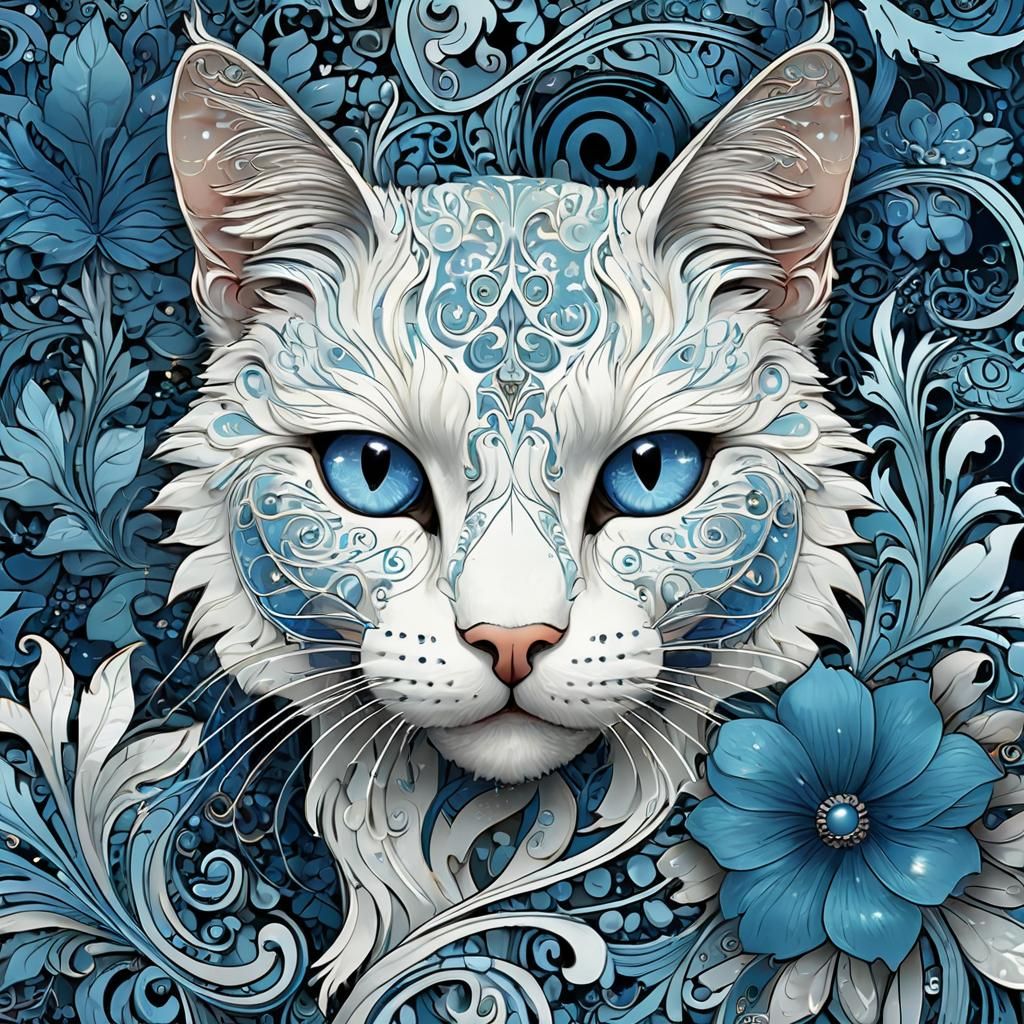 Mystical Cat Portrait in Art Nouveau Style
