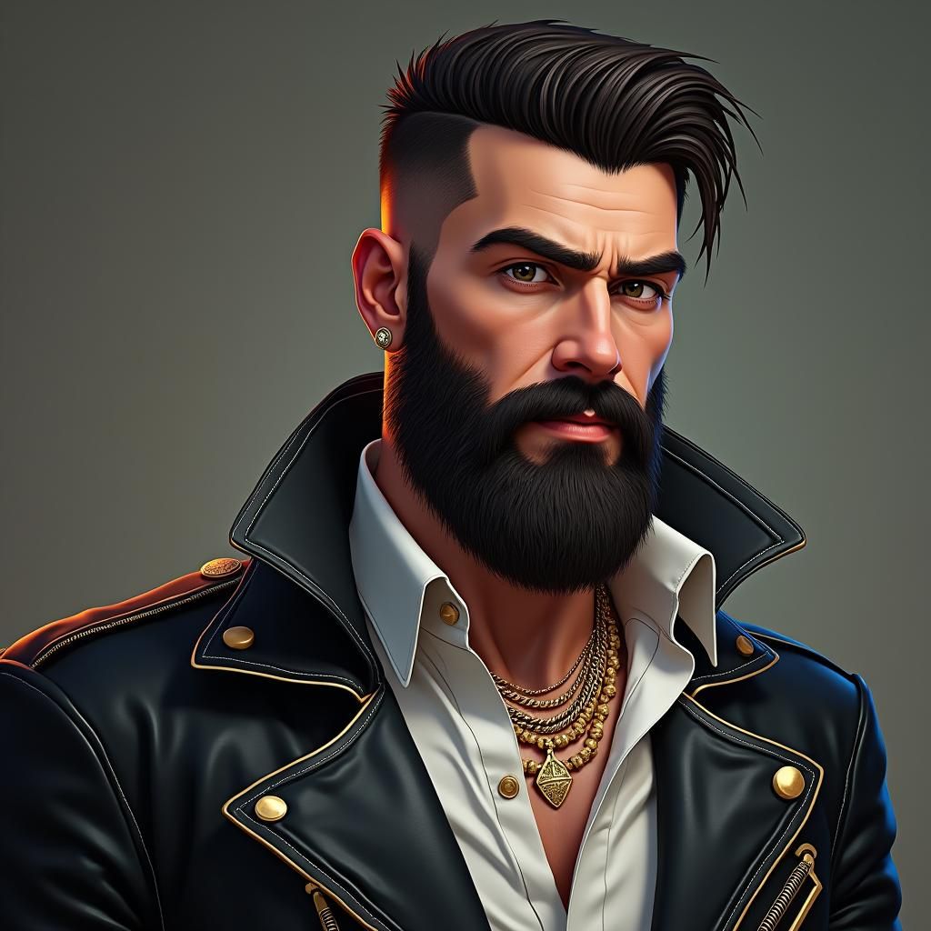 Handsome Man with Beard in Hyperrealistic Digital Art