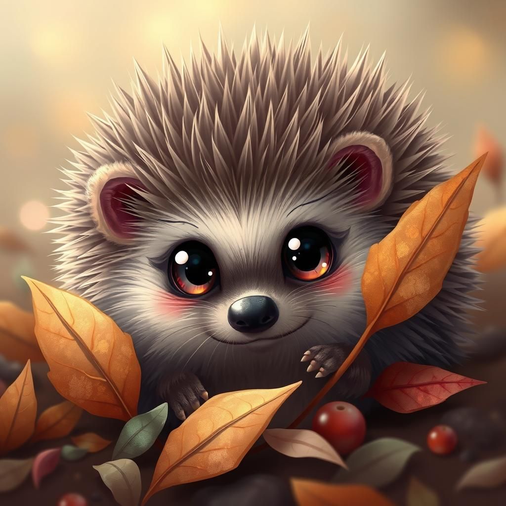 Adorable Hedgehog Hiding in Autumn Leaves